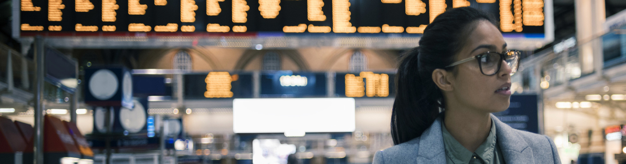 Young women at train station