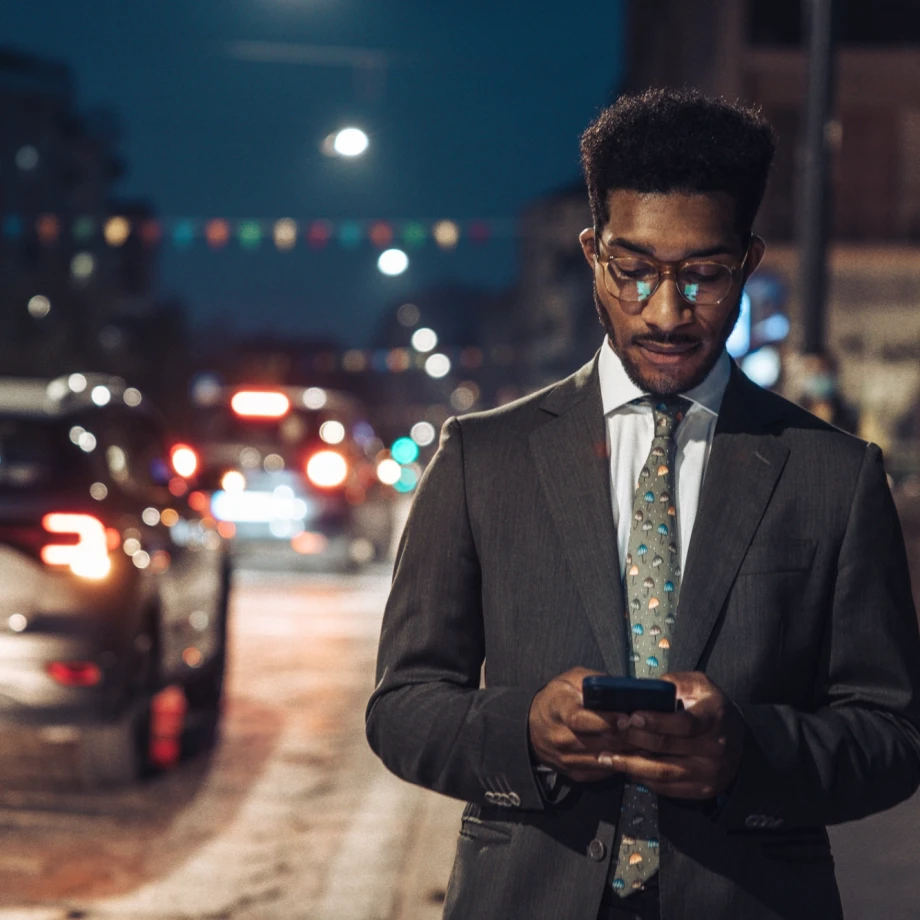 Businessman travelling at night