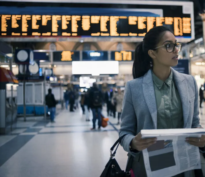 Young women at train station