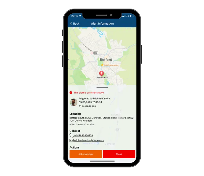 Vismo Monitor App - Alert activated